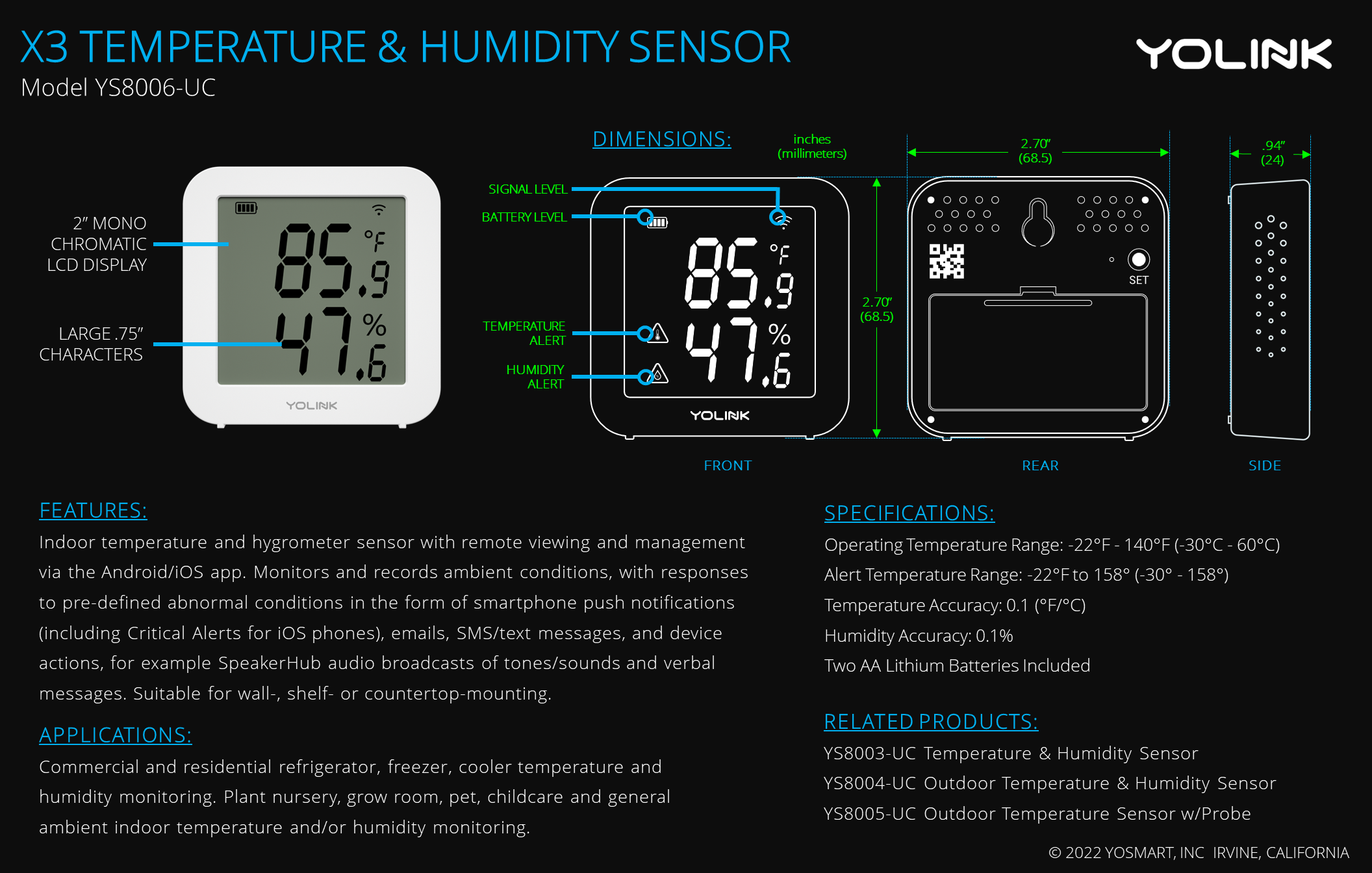 WiFi Thermometer Hygrometer, Smart Humidity Temperature Sensor with App  Notification Alert, Fast Response Humidity Sensor for Home 