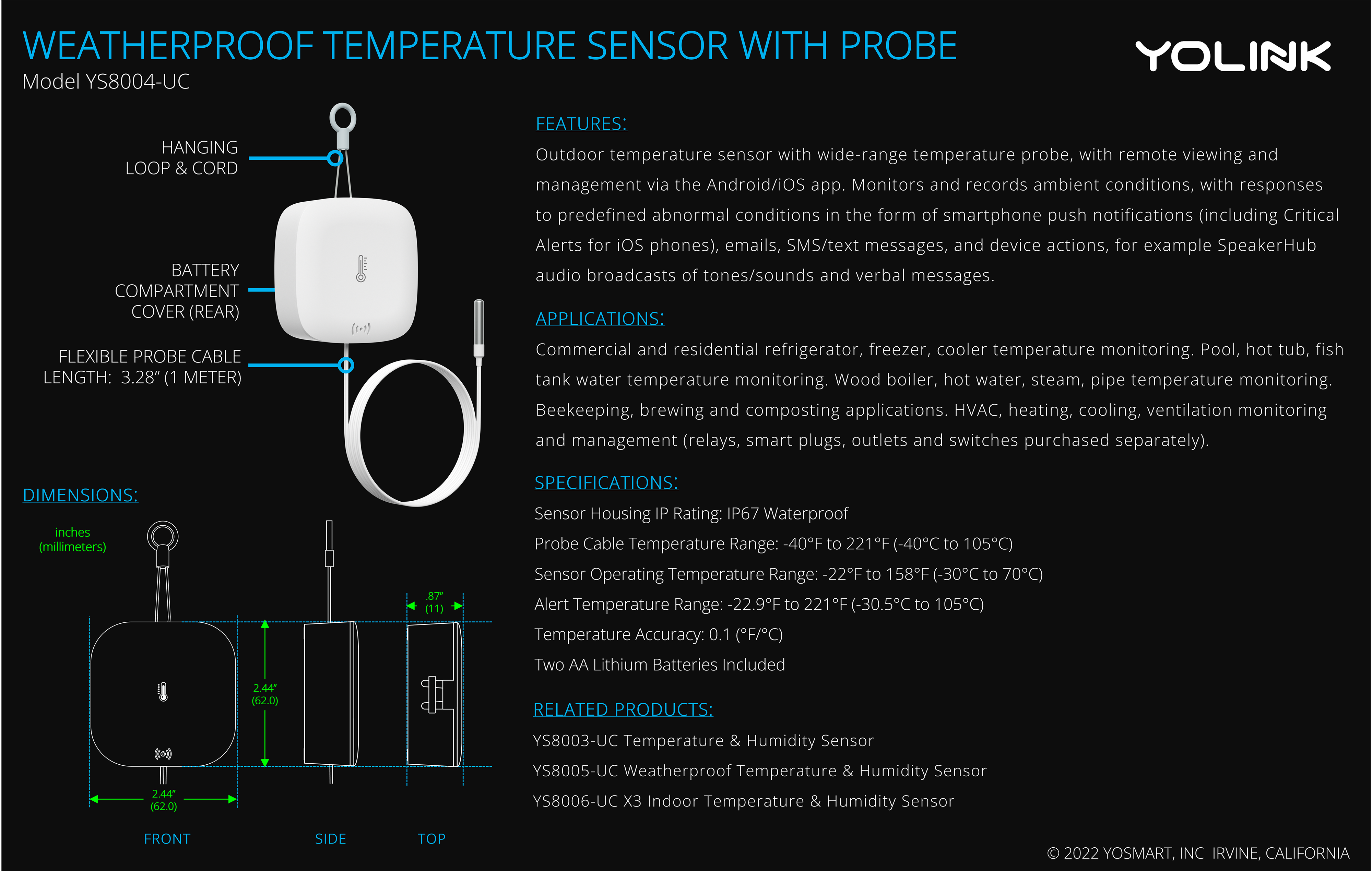 Bluetooth Smart remote temperature sensor monitors air or water temperature  anywhere 